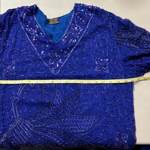 Chic Royal Blue Embellished Women's Blouse and skirt set,